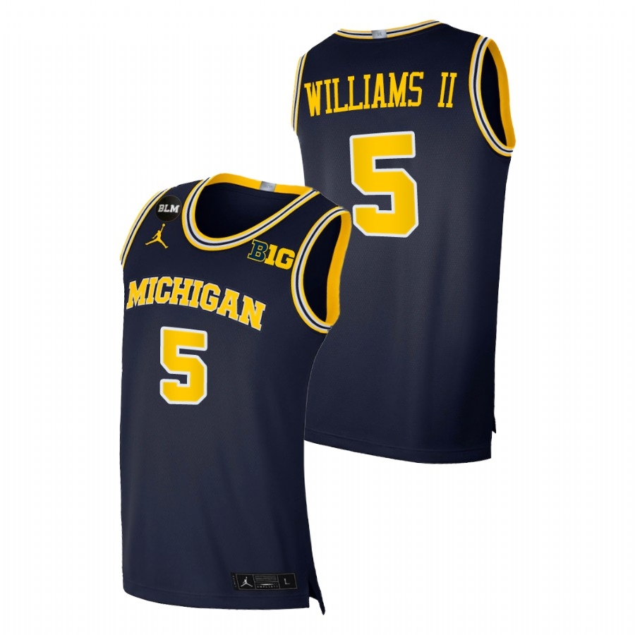 Michigan Wolverines Men's NCAA Terrance Williams II #5 Navy BLM College Basketball Jersey TTE6349MN